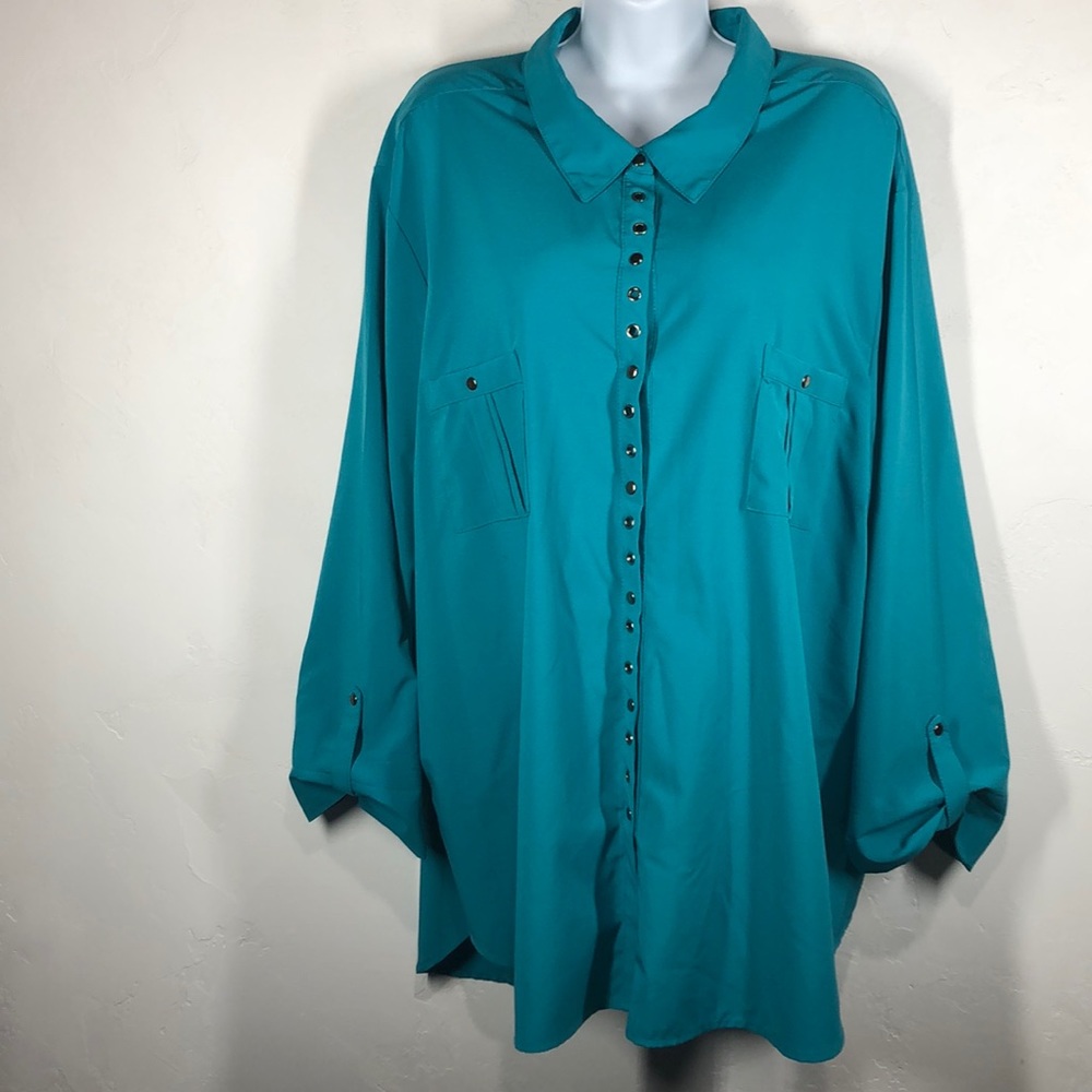 N Touch teal snap button blouse size 3X